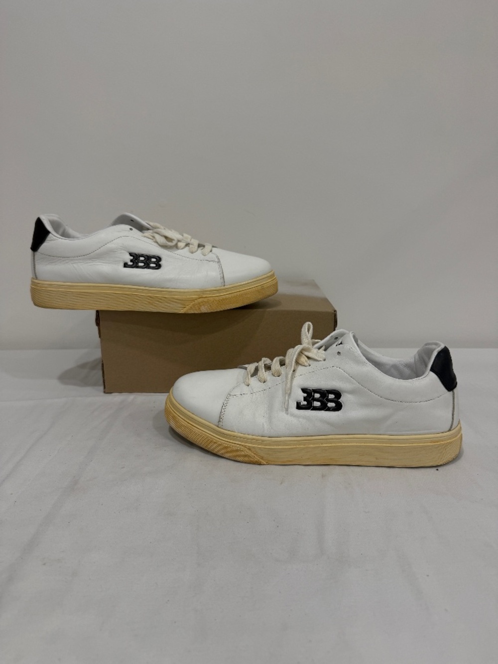 Used W/O Box! Mens Big Baller Brand Italian Leather White Black Sneakers Size 11